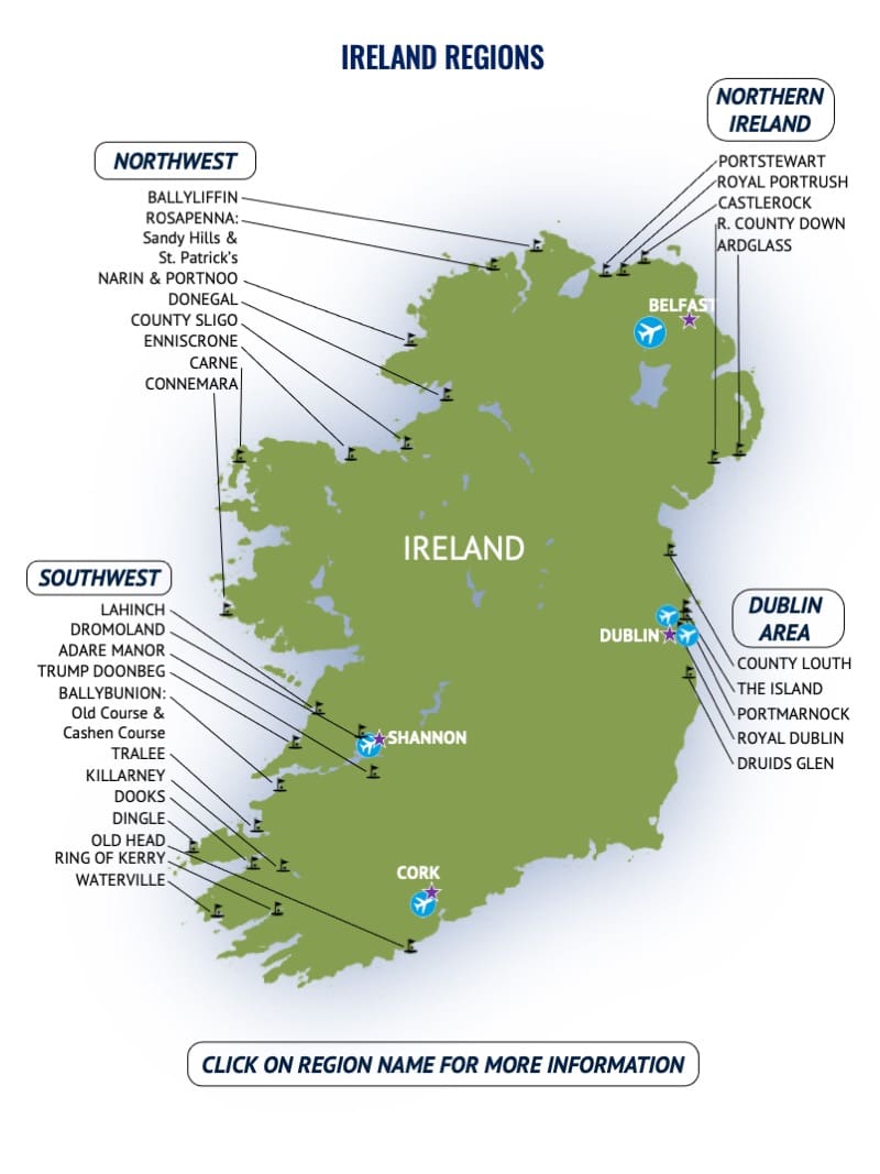 Map - Ireland Courses with buttons for Website